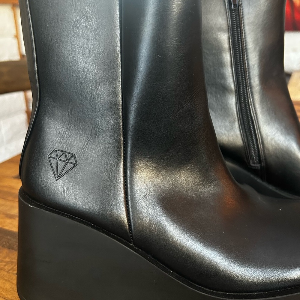 Black Leather Wedge Boots